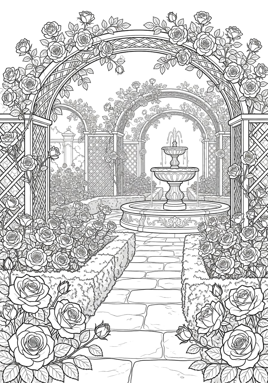 Rose Garden Adult Coloring Page