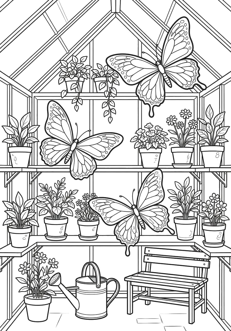 Butterfly Greenhouse Coloring Page
