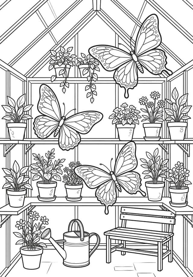 Butterfly Greenhouse Coloring Page