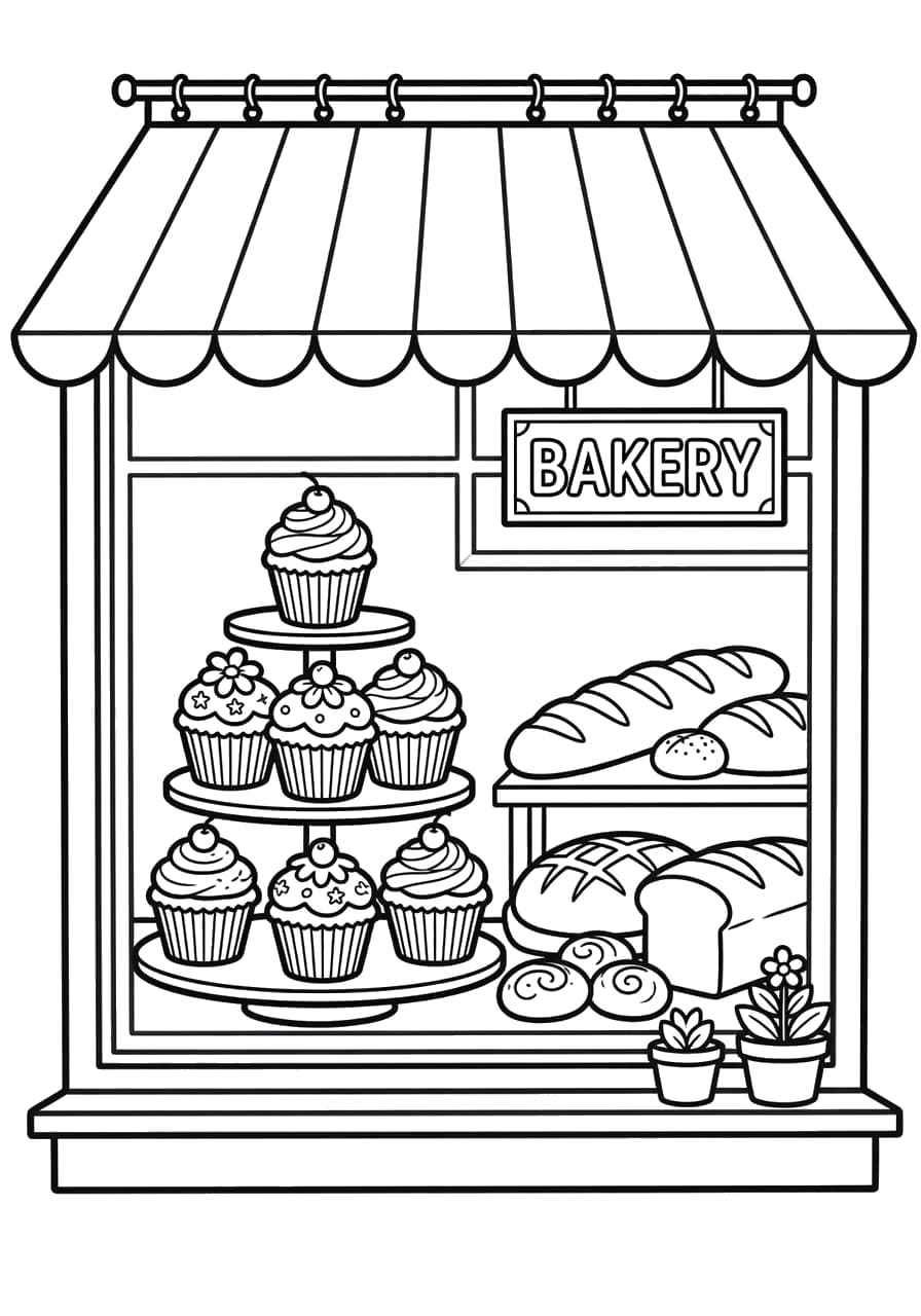 Bakery Window Child Coloring Page
