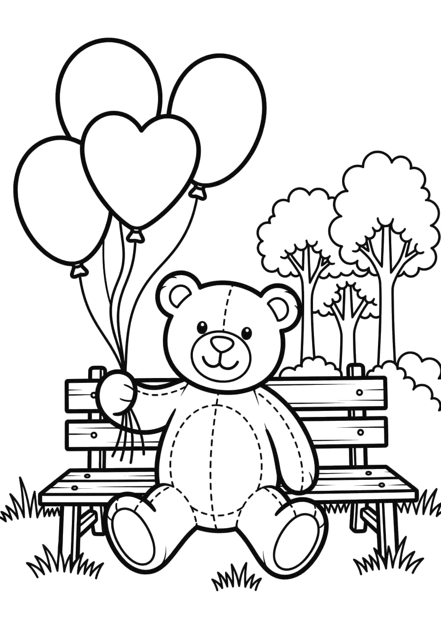 Bear Balloon Child Coloring Page