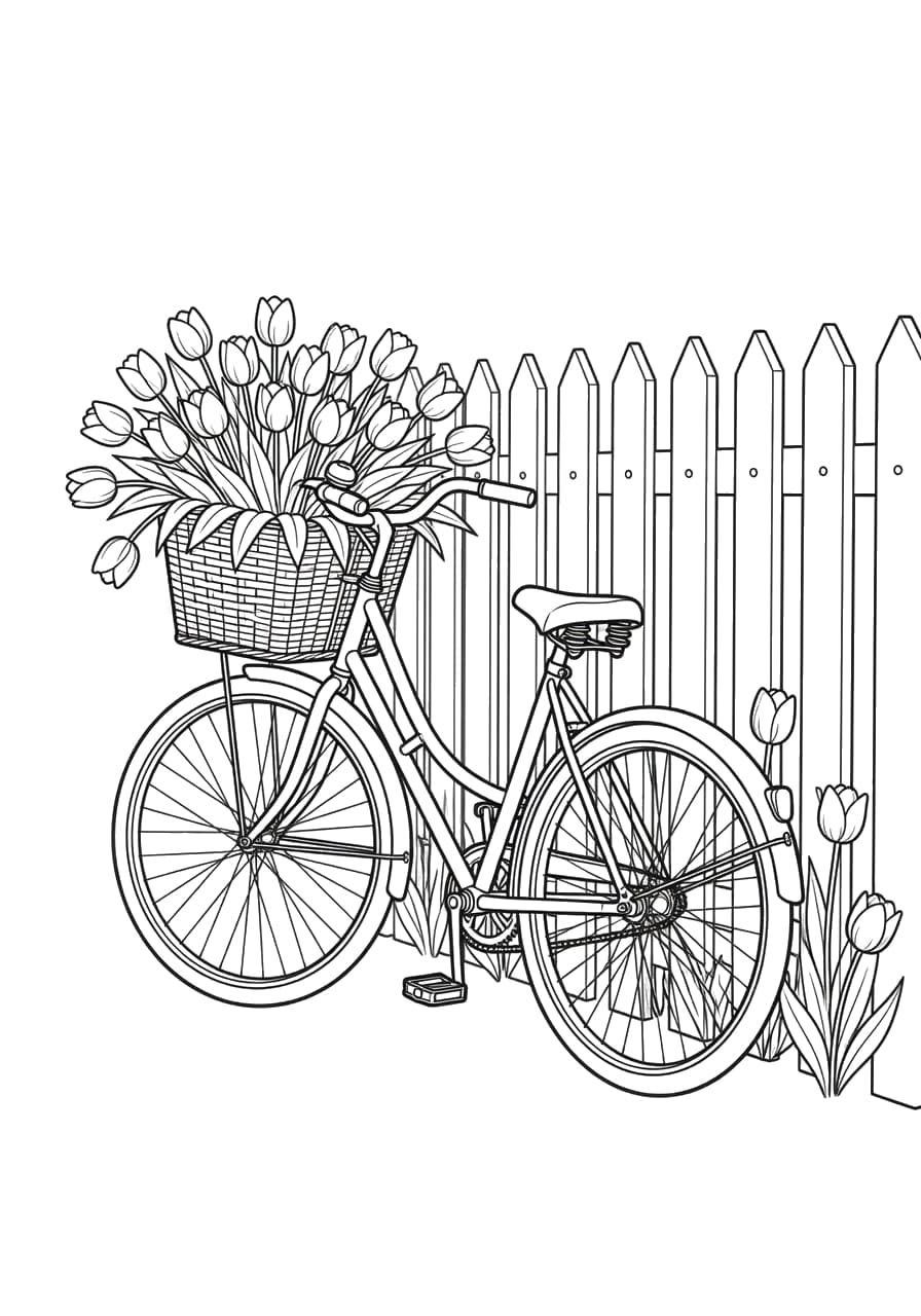 Bicycle Basket Child Coloring Page