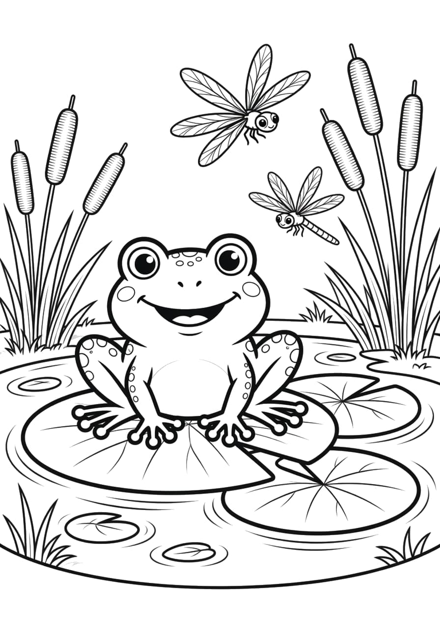 Frog Pond Child Coloring Page