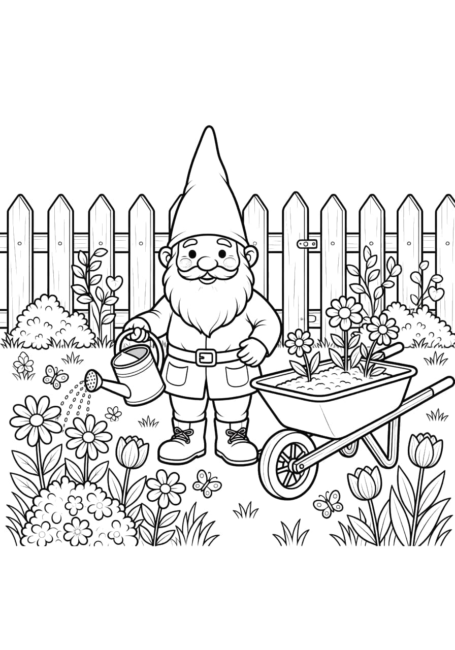 Garden Gnome Child Coloring Page