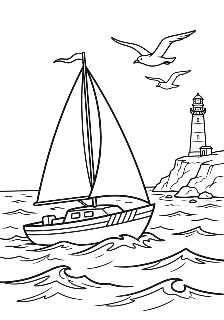 Sailboat Child Coloring Page