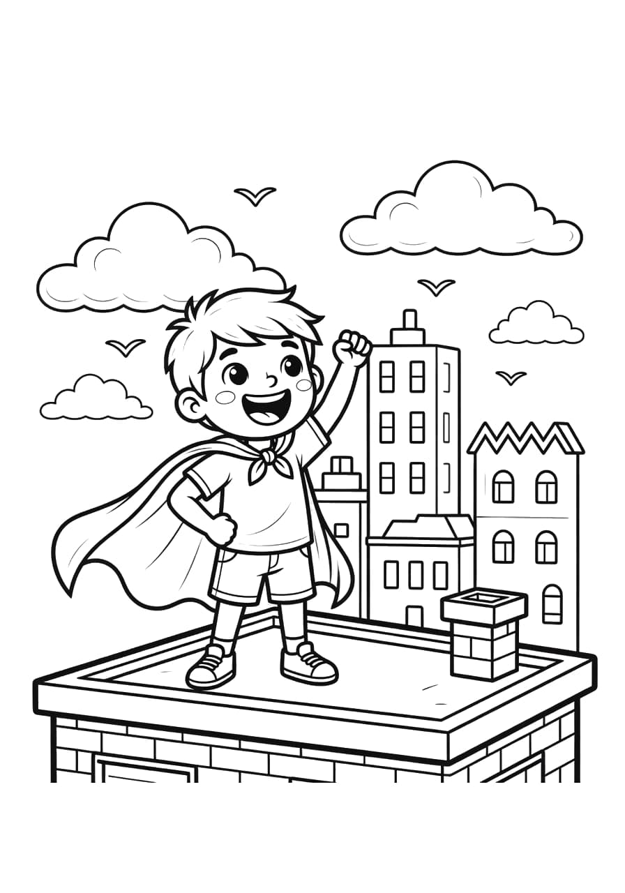 Superhero Kid Child Coloring Page