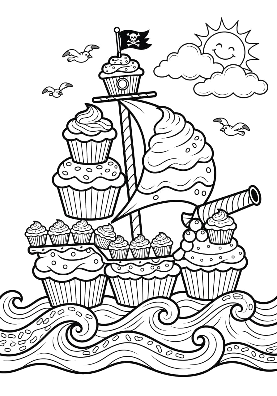 Free printable Cupcake Ship coloring page