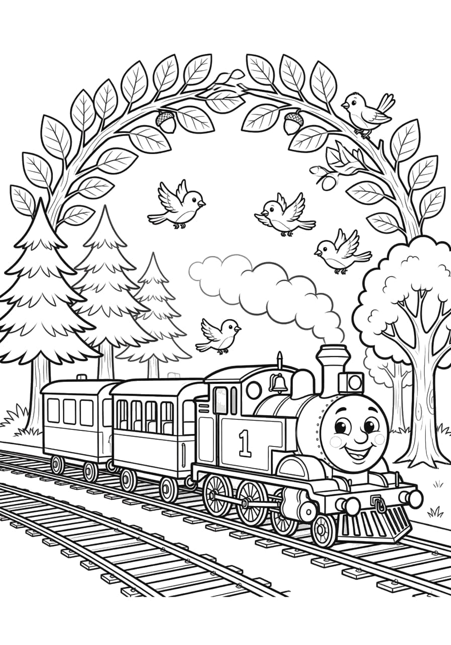 Forest Train Coloring Page