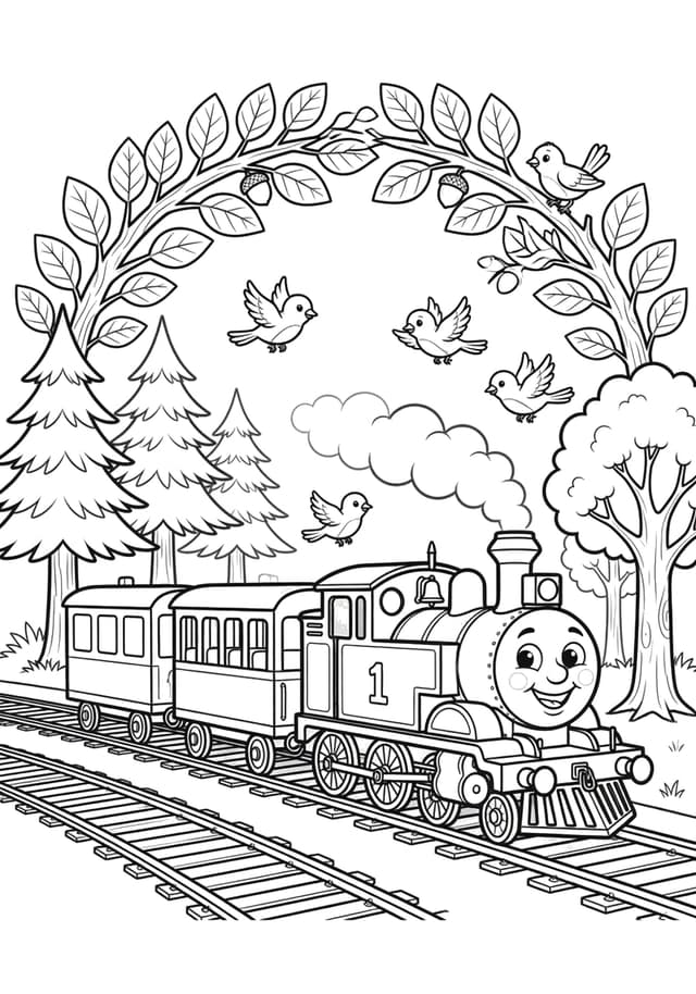 Forest Train Coloring Page