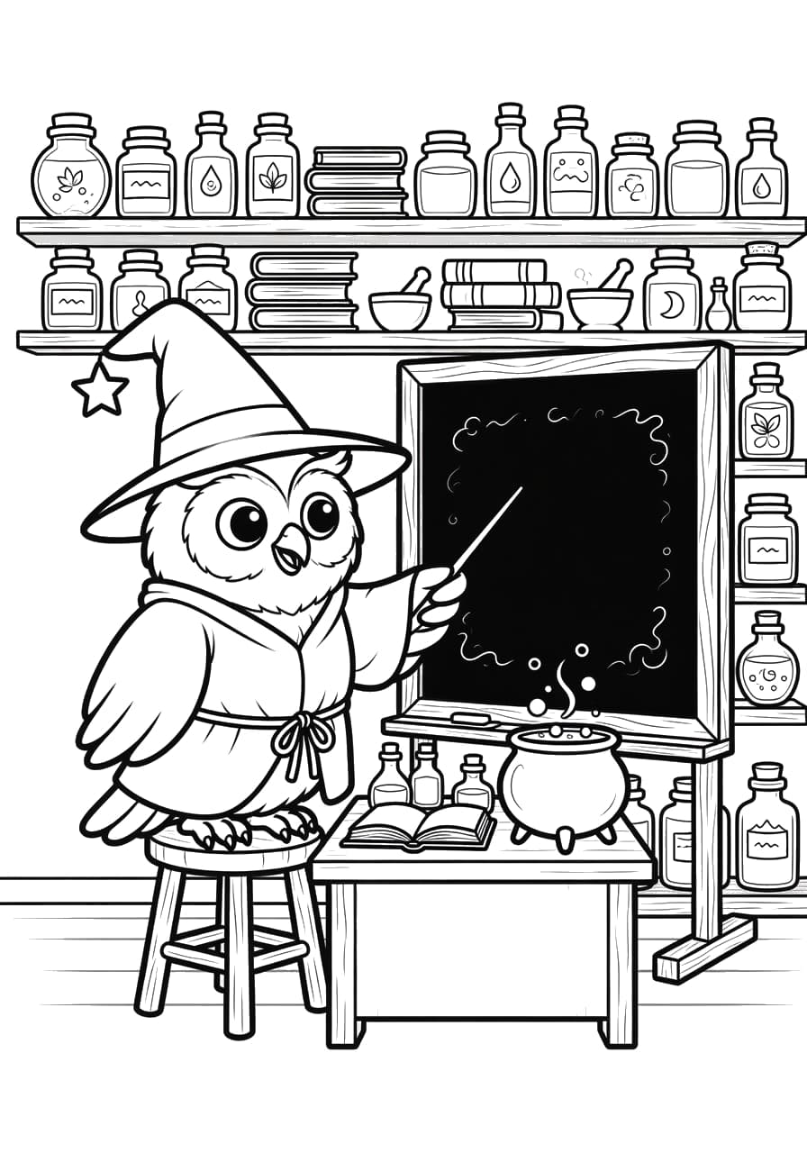 Owl Wizard Classroom Coloring Page