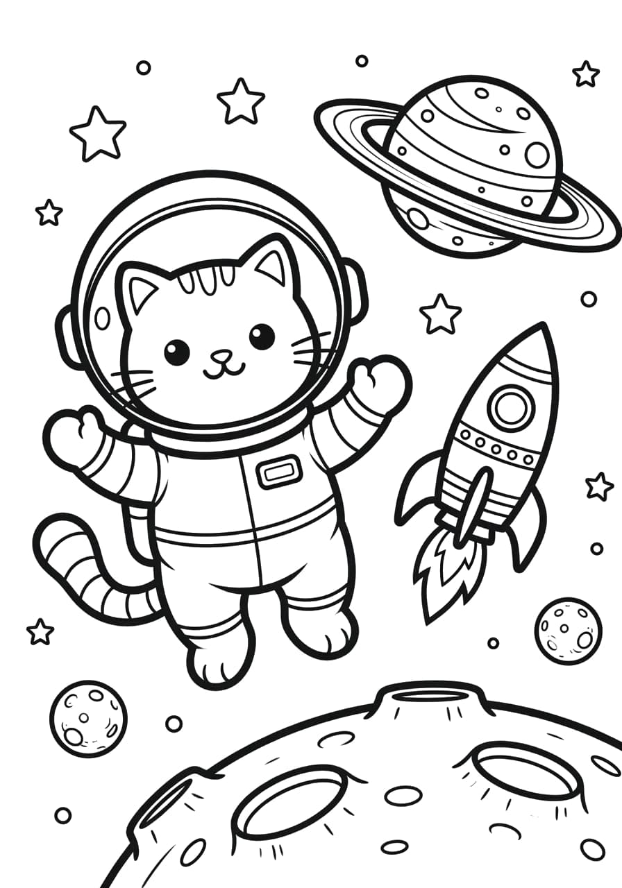 Space Cat Astronaut Coloring Page