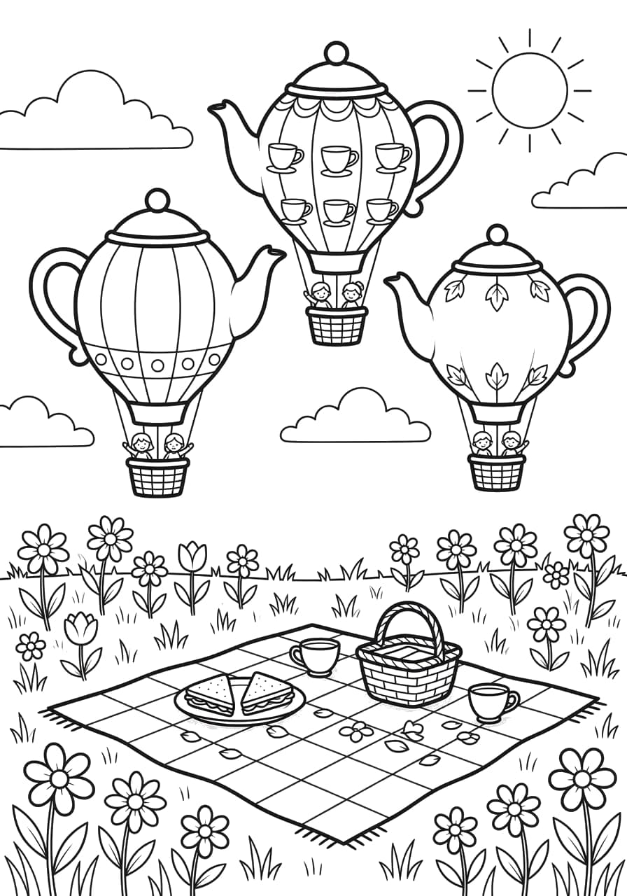 Free printable Tea Balloons coloring page