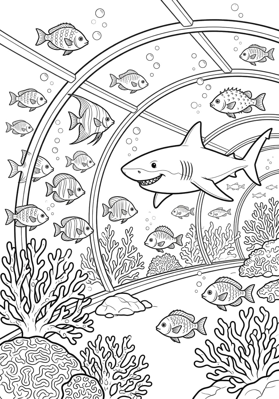 Aquarium Tunnel Teen Coloring Page