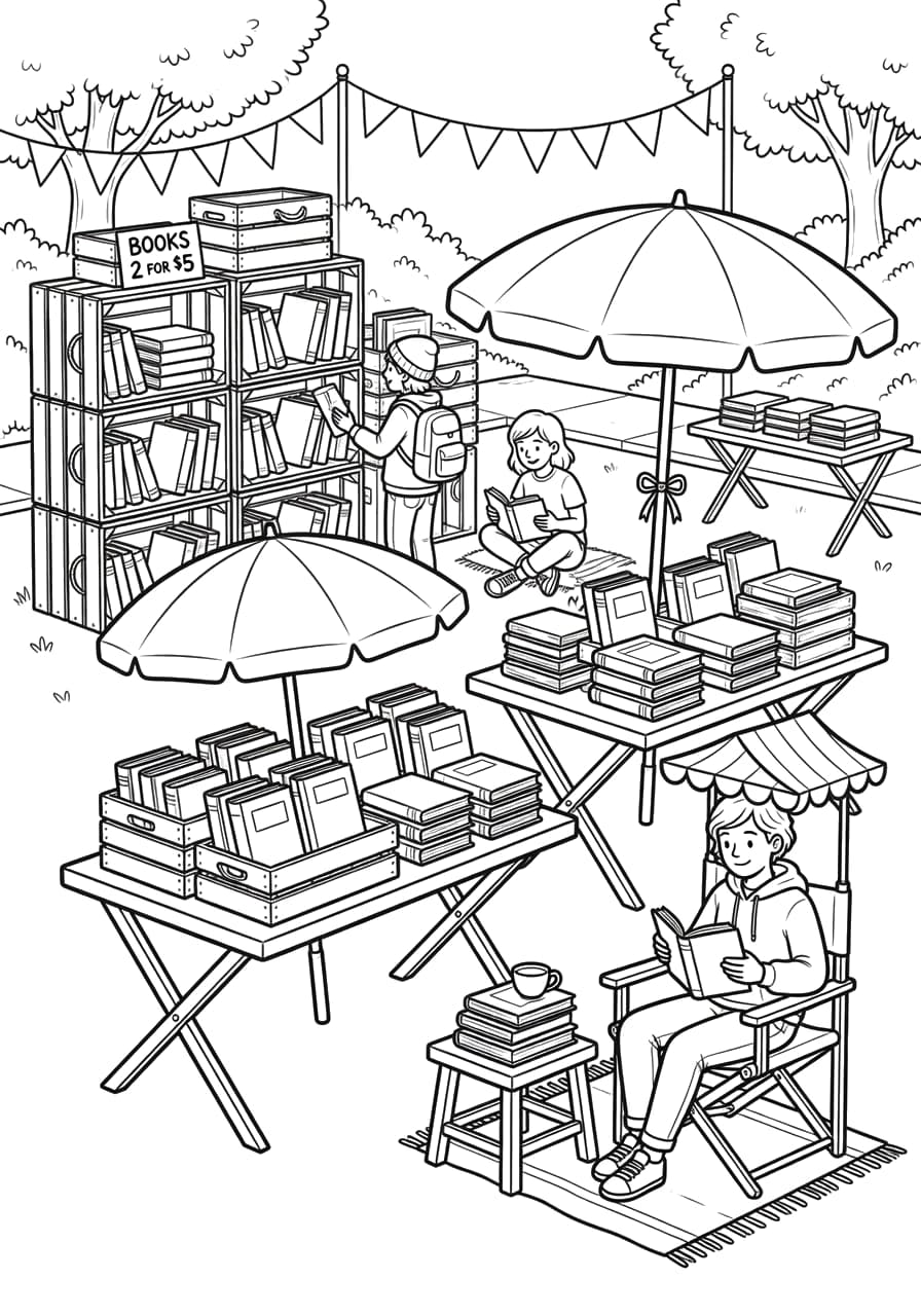 Book Market Teen Coloring Page