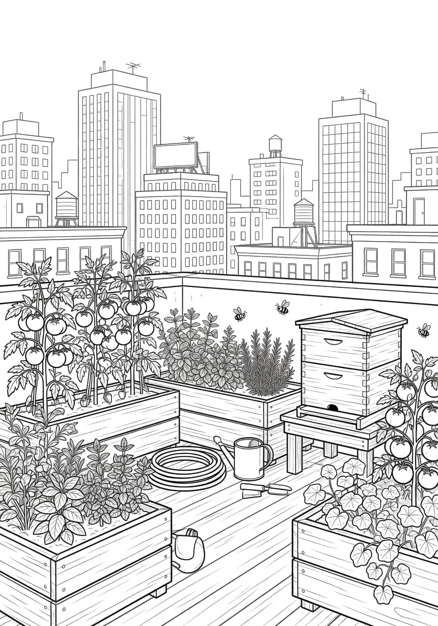 Rooftop Garden Teen Coloring Page