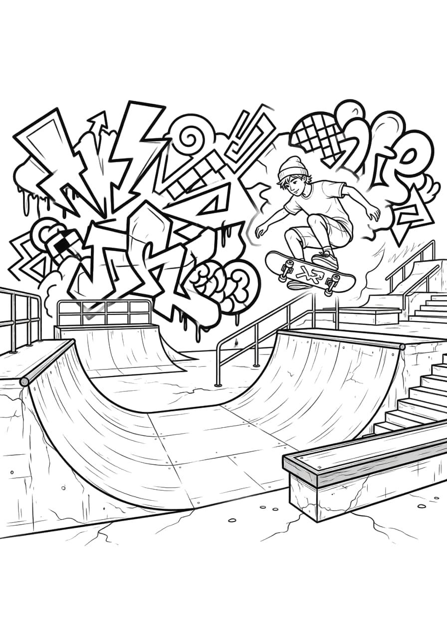Skatepark Teen Coloring Page