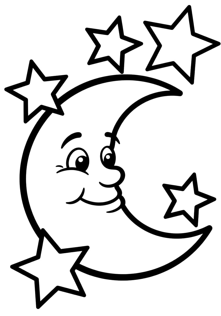Moon and Stars Toddler Coloring Page